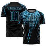 Personalized Black Sky Blue Soccer Jersey Uniform for Custom Team Apparel Personalized Black Sky Blue Sublimation Soccer