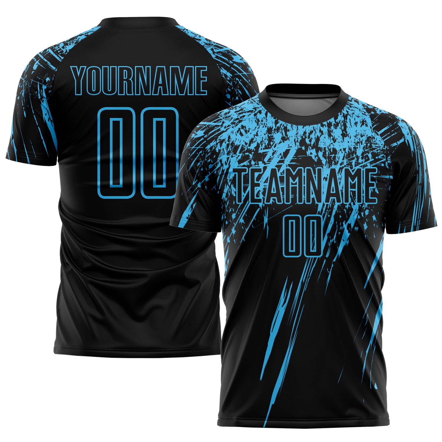 Custom Name and Number Soccer Jersey - Personalized Black and Sky Blue Sublimation Uniform Personalized Black Sky Blue Sublimation