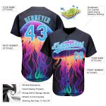 Custom Neon Jellyfish Baseball Jersey - Personalized 3D Pattern Black Sky Blue-White with Team Name & Number Personalized