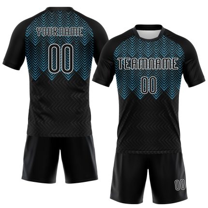 Personalized Geometric Shape Volleyball Jersey with Custom Name & Number - Black Sky Blue/White Uniform Personalized Black