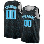 Custom Geometric Shapes Basketball Jersey - Personalized Black and Sky Blue City Edition with Name and Number Personalized