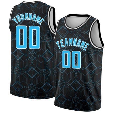 Custom Geometric Shapes Basketball Jersey - Personalized Black and Sky Blue City Edition with Name and Number Personalized