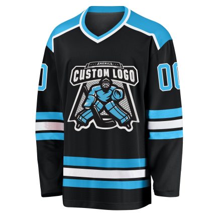 Customizable Black and Sky Blue-White Hockey Jersey - Perfect for Team Spirit and Fan Support Personalized Black Sky Blue-White