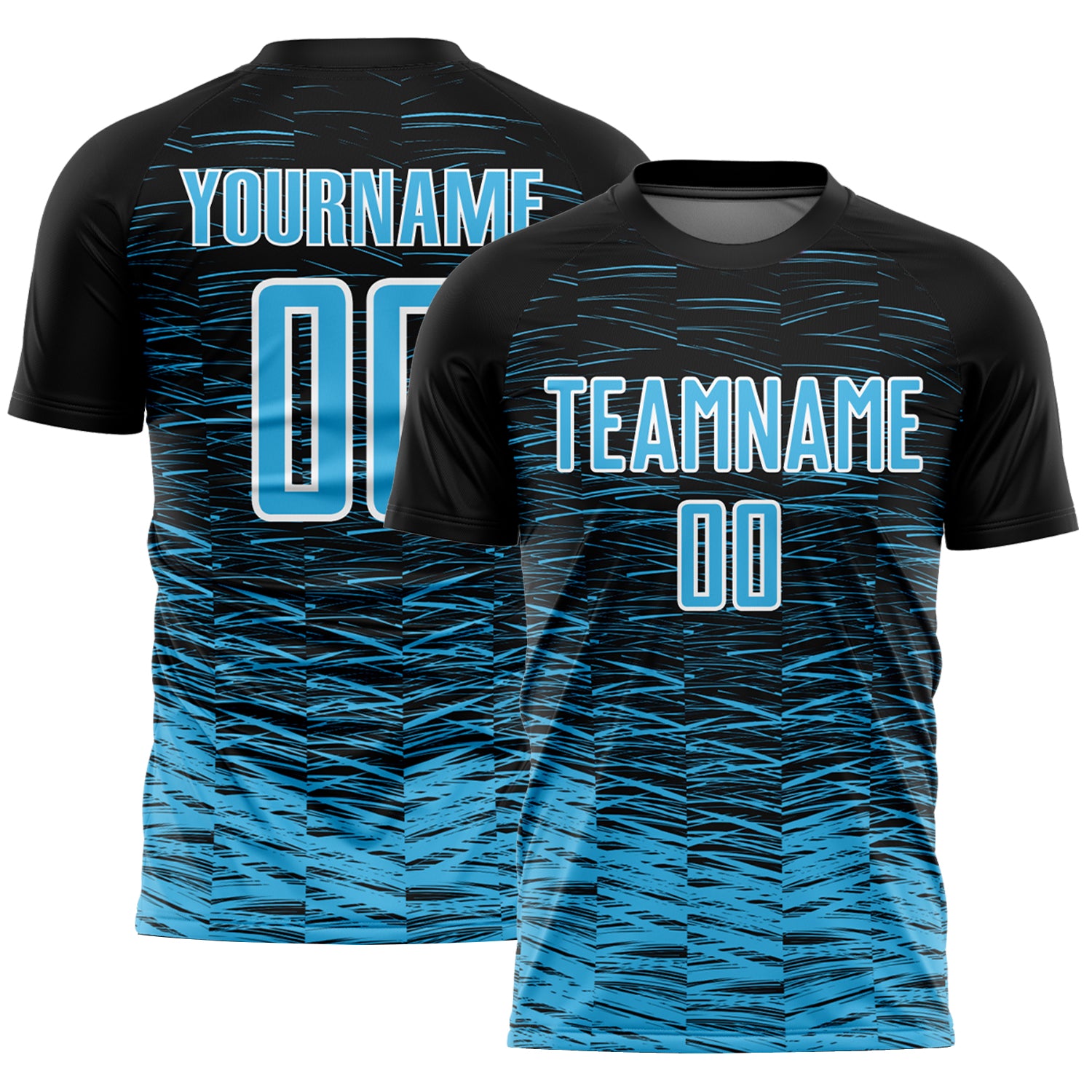 Personalized Soccer Jersey - Black Sky Blue White Line Sublimation Uniform Personalized Black Sky Blue-White Line Sublimation