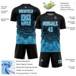 Custom Soccer Jersey with Personalized Name and Number - Black Sky Blue White Line Sublimation Uniform Personalized Black