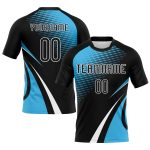 Custom Volleyball Jersey with Personalized Name & Number - Black Sky Blue White Lines Dots Uniform Personalized Black Sky