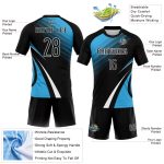 Custom Volleyball Jersey with Personalized Name & Number - Black Sky Blue White Lines Dots Uniform Personalized Black Sky