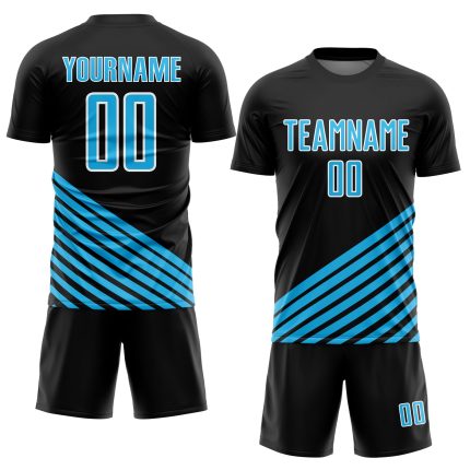 Personalized Soccer Jersey Black Sky Blue-White Lines Sublimation Design, Size 3 Personalized Black Sky Blue-White Lines