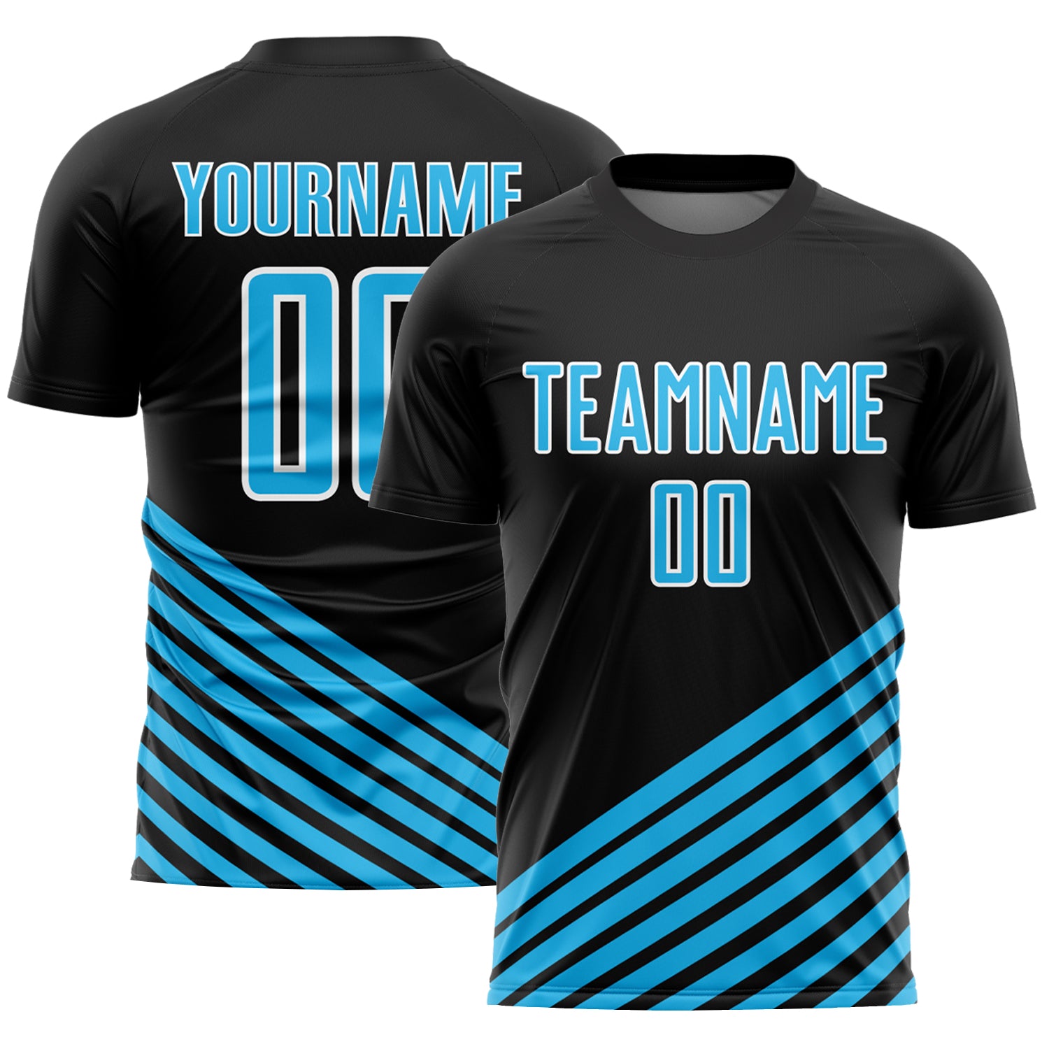 Personalized Soccer Jersey Black Sky Blue-White Lines Sublimation Design, Size 3 Personalized Black Sky Blue-White Lines