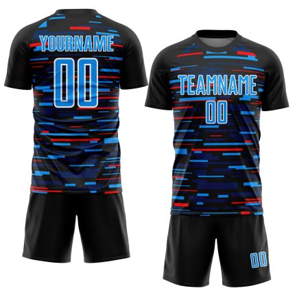 Personalized Soccer Jersey - Black Sky Blue White Lines Sublimation Uniform 4 Personalized Black Sky Blue-White Lines Sublimation