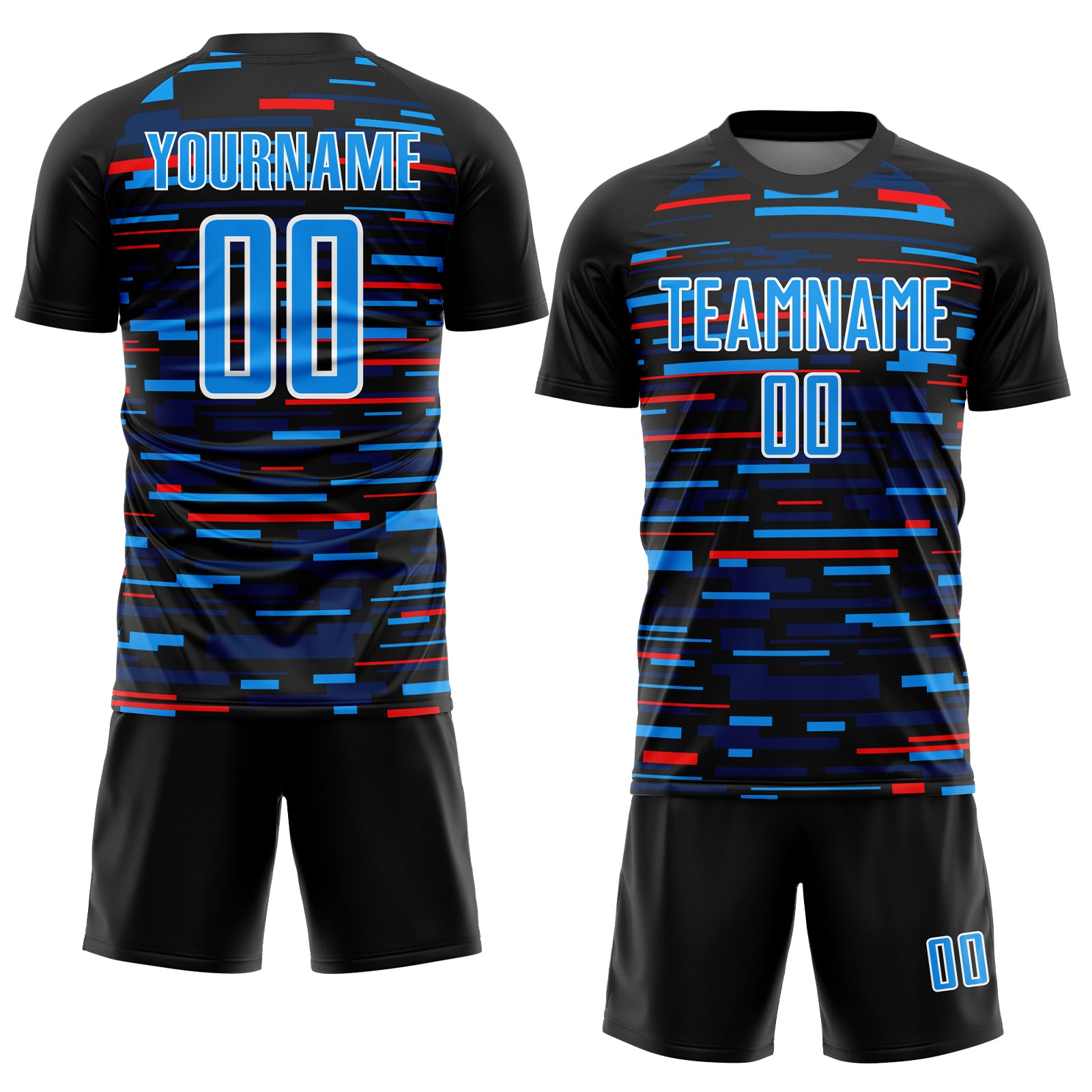 Personalized Soccer Jersey - Black Sky Blue White Lines Sublimation Uniform 4 Personalized Black Sky Blue-White Lines Sublimation - Image 2
