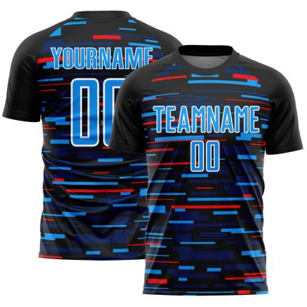 Personalized Soccer Jersey - Black Sky Blue White Lines Sublimation Uniform 4 Personalized Black Sky Blue-White Lines Sublimation