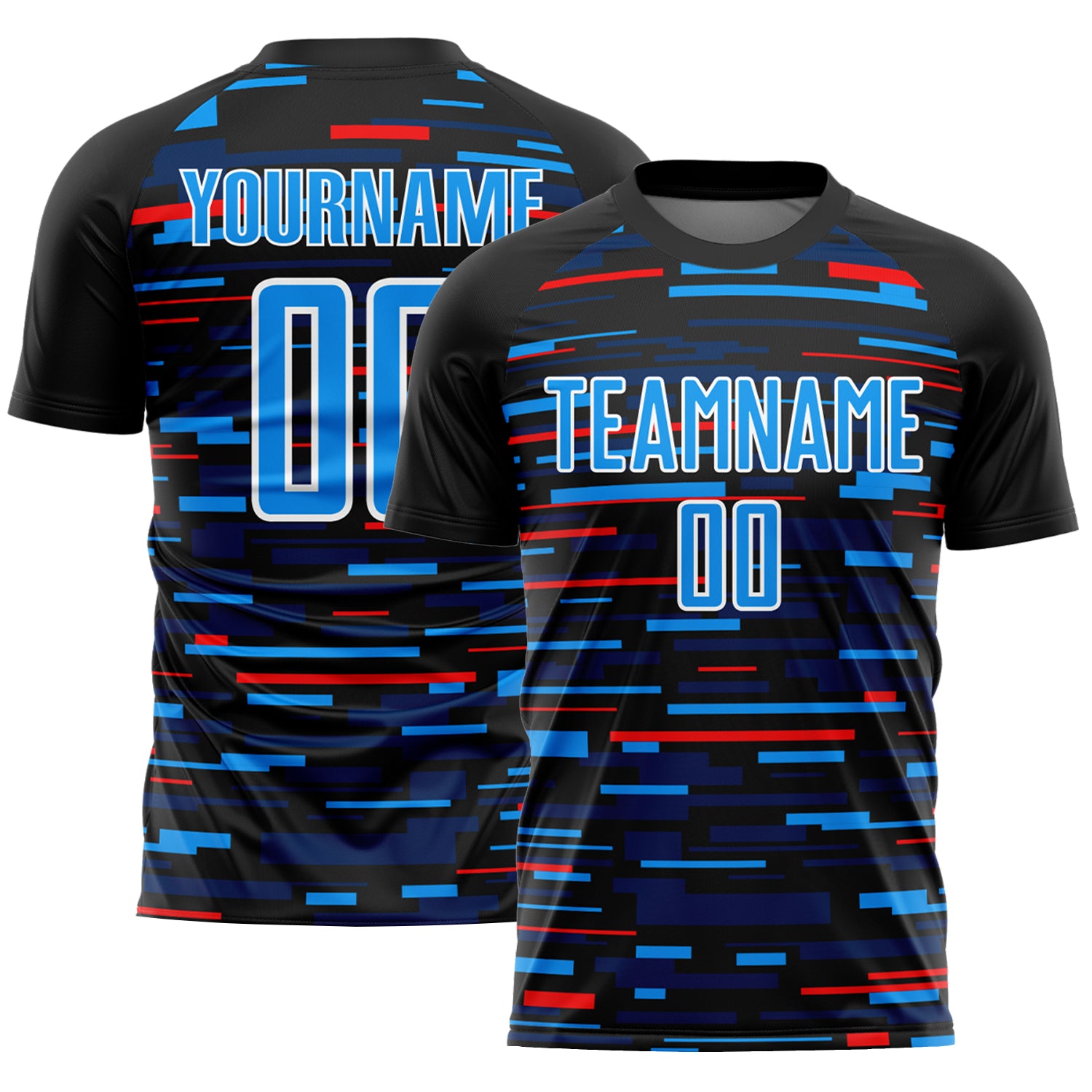Personalized Soccer Jersey - Black Sky Blue White Lines Sublimation Uniform 4 Personalized Black Sky Blue-White Lines Sublimation