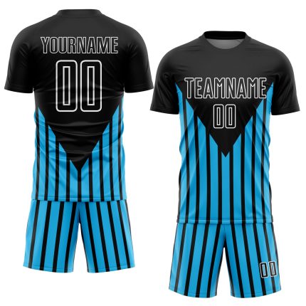 Personalized Soccer Jersey - Black Sky Blue White Lines Sublimation Uniform Personalized Black Sky Blue-White Lines Sublimation