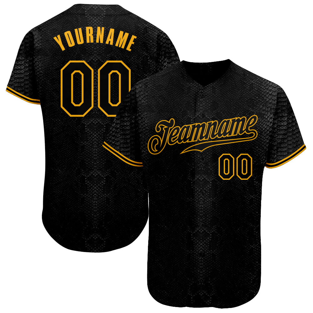 Personalized Black-Gold 3D Baseball Jersey | Snakeskin Design for Unique Style Personalized Black Snakeskin Black-Gold 3D