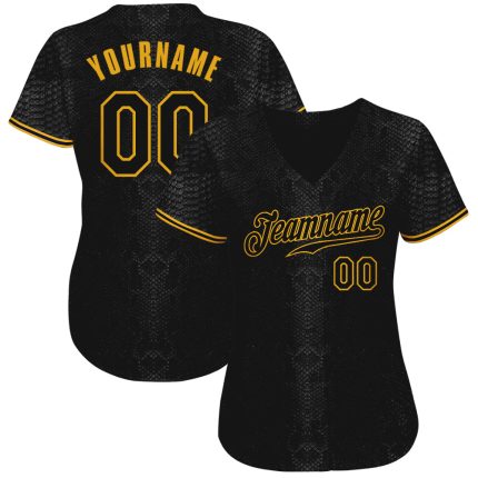 Personalized Black-Gold 3D Baseball Jersey | Snakeskin Design for Unique Style Personalized Black Snakeskin Black-Gold 3D