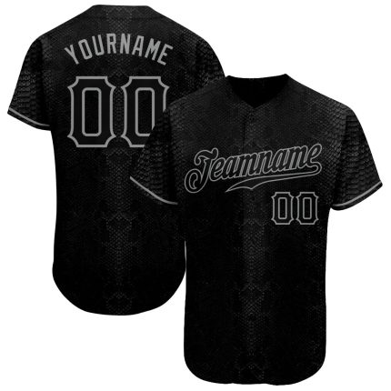 Personalized Black Gray 3D Baseball Jersey - Custom Snakeskin Design Personalized Black Snakeskin Black-Gray 3D Baseball