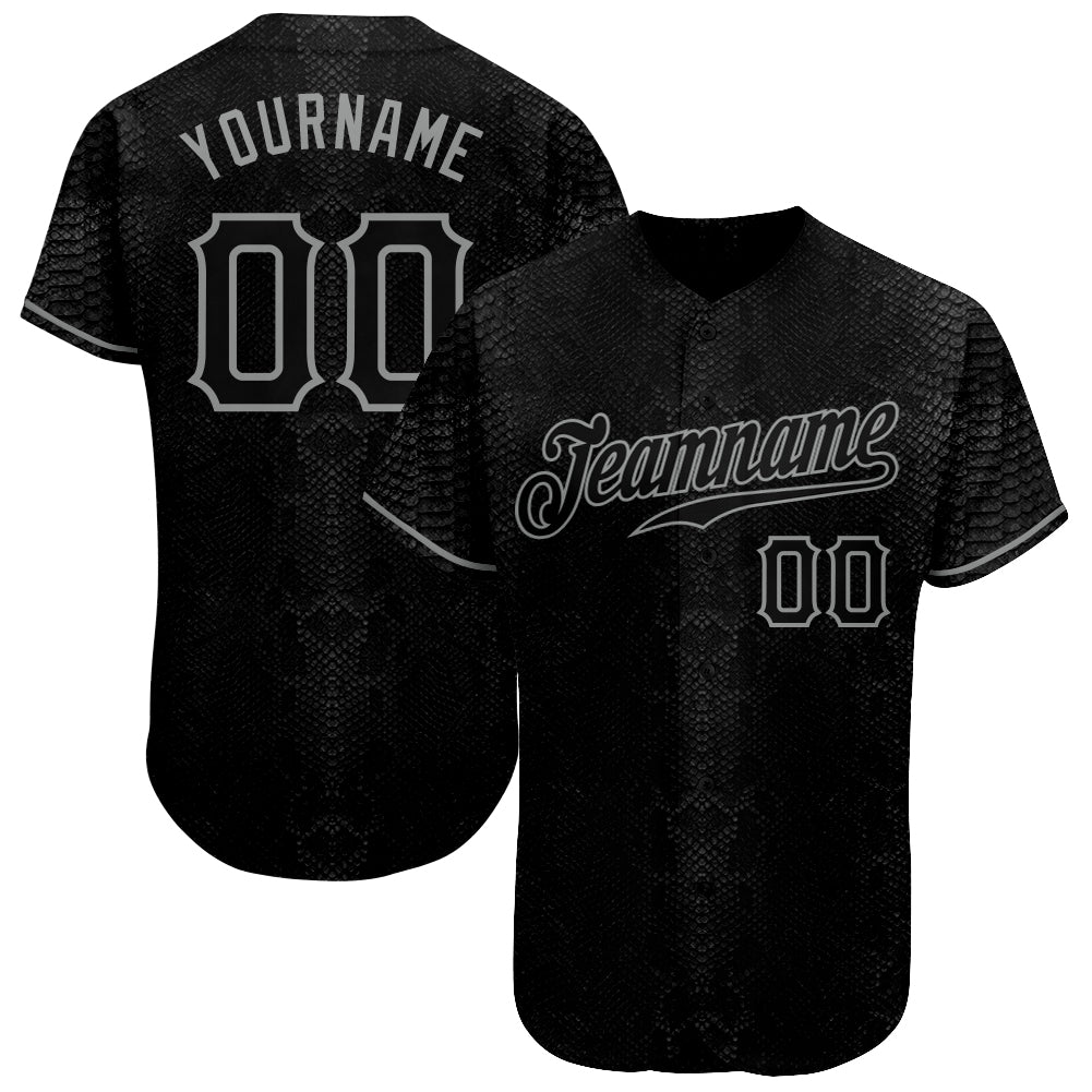 Personalized Black Gray 3D Baseball Jersey - Custom Snakeskin Design Personalized Black Snakeskin Black-Gray 3D Baseball