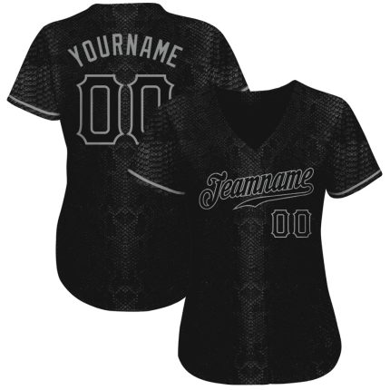 Personalized Black Gray 3D Baseball Jersey - Custom Snakeskin Design Personalized Black Snakeskin Black-Gray 3D Baseball