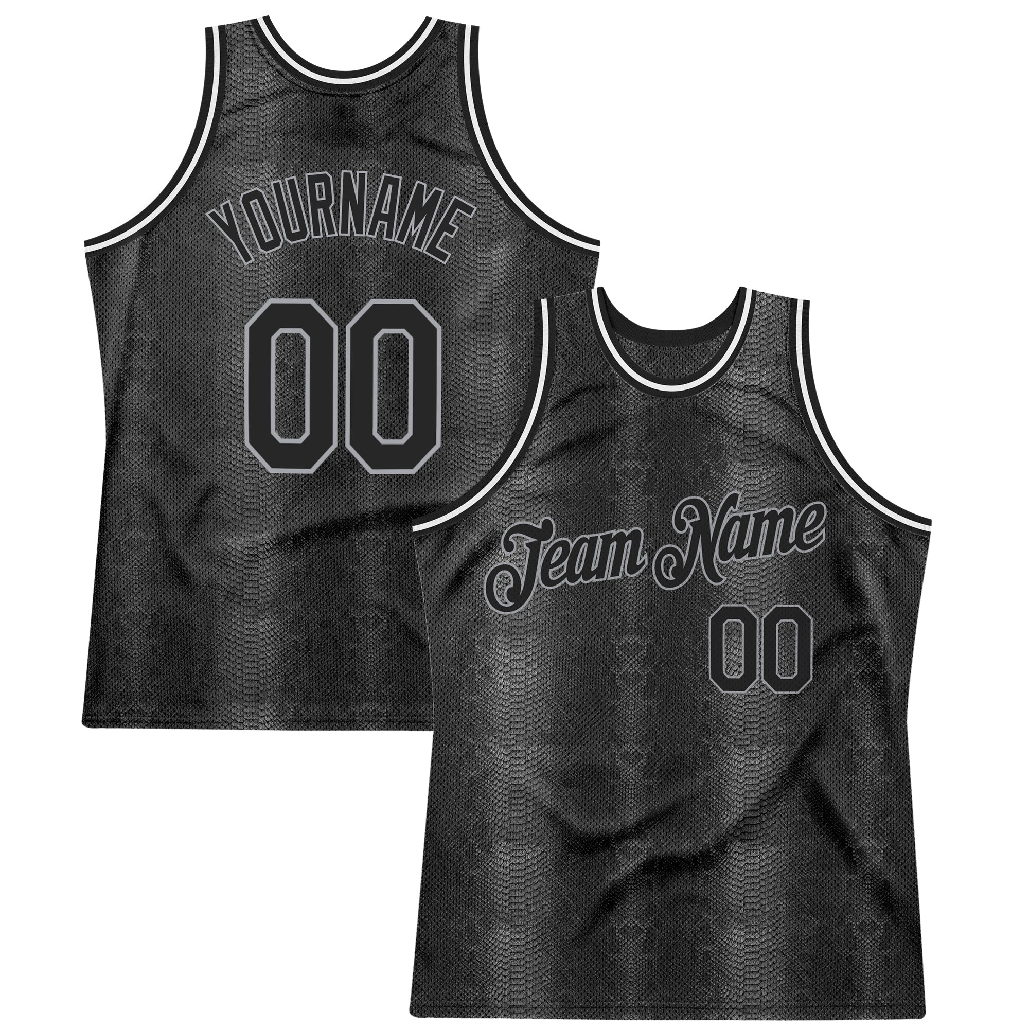Personalized 3D Basketball Jersey Black Snakeskin Black-Gray Design Personalized Black Snakeskin Black-Gray 3D Basketball