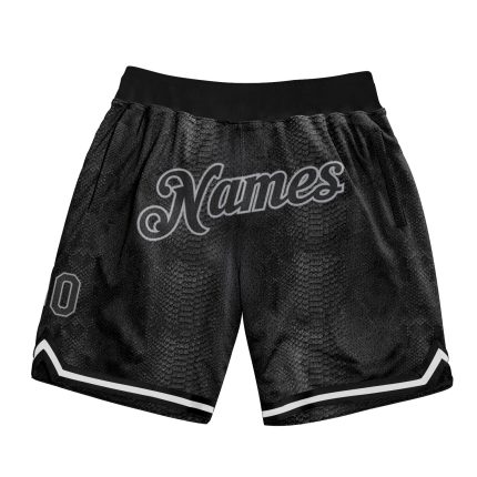 Personalized 3D Basketball Shorts in Black Snakeskin Black-Gray Design Personalized Black Snakeskin Black-Gray 3D Basketball