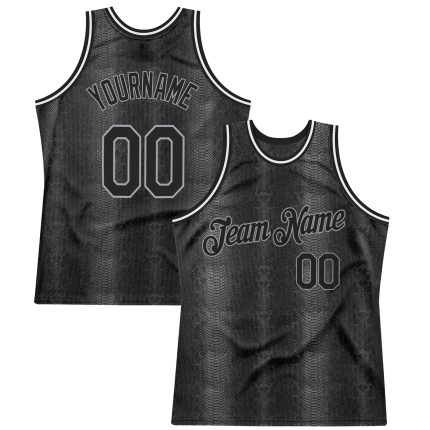 Custom Name & Number Personalized 3D Black Snakeskin Pattern Basketball Jersey Black-Gray Authentic Team Uniform Personalized