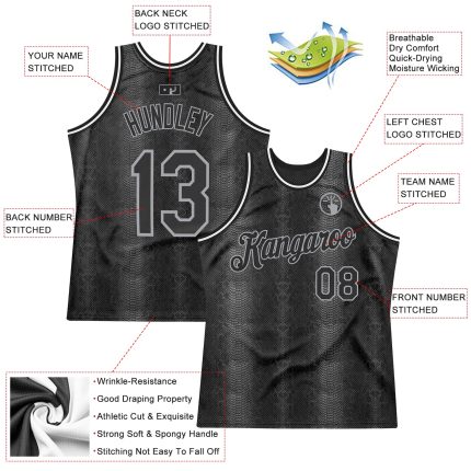 Custom Name & Number Personalized 3D Black Snakeskin Pattern Basketball Jersey Black-Gray Authentic Team Uniform Personalized