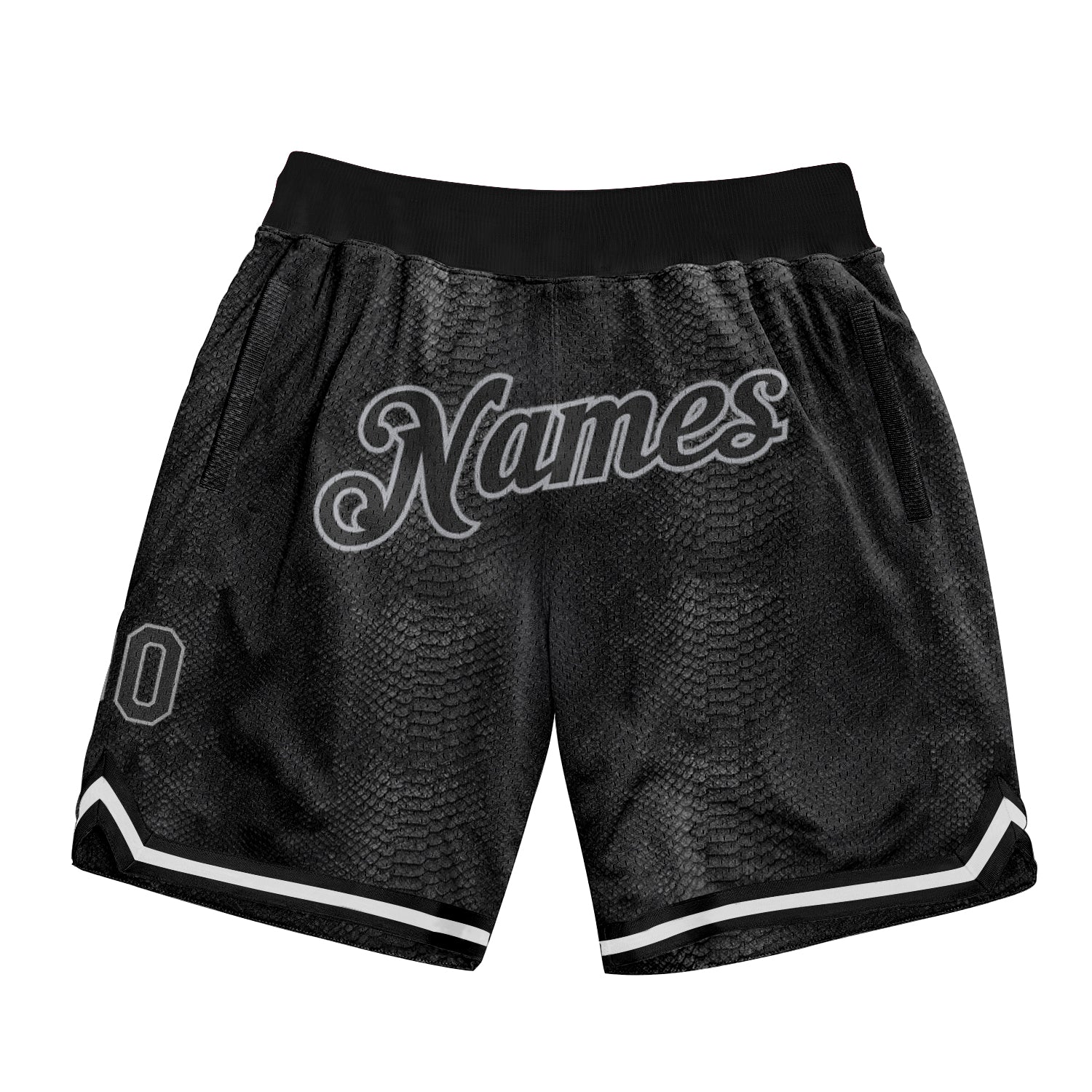 Custom Personalized Basketball Shorts with Black Snakeskin 3D Pattern - Team Name & Number Personalized Black Snakeskin Black-Gray