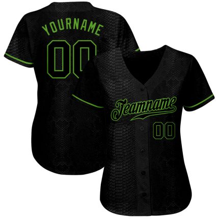 Custom Name and Number Authentic Baseball Jersey Black Snakeskin 3D Pattern Black-Neon Green Design Personalized Black Snakeskin
