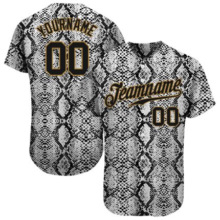 Personalized Black Snakeskin Baseball Jersey with Old Gold 3D Design - Size 2 Personalized Black Snakeskin Black-Old Gold