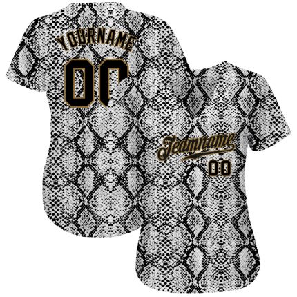 Personalized Black Snakeskin Baseball Jersey with Old Gold 3D Design - Size 2 Personalized Black Snakeskin Black-Old Gold
