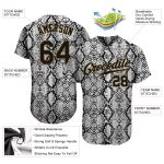 Custom black and old gold snakeskin baseball jersey, detail of the printed panel