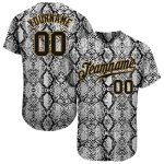 Custom black and old gold snakeskin baseball jersey