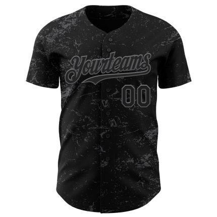 Personalized 3D Abstract Splatter Texture Baseball Jersey in Black Steel Gray Personalized Black Steel Gray 3D Abstract Splatter