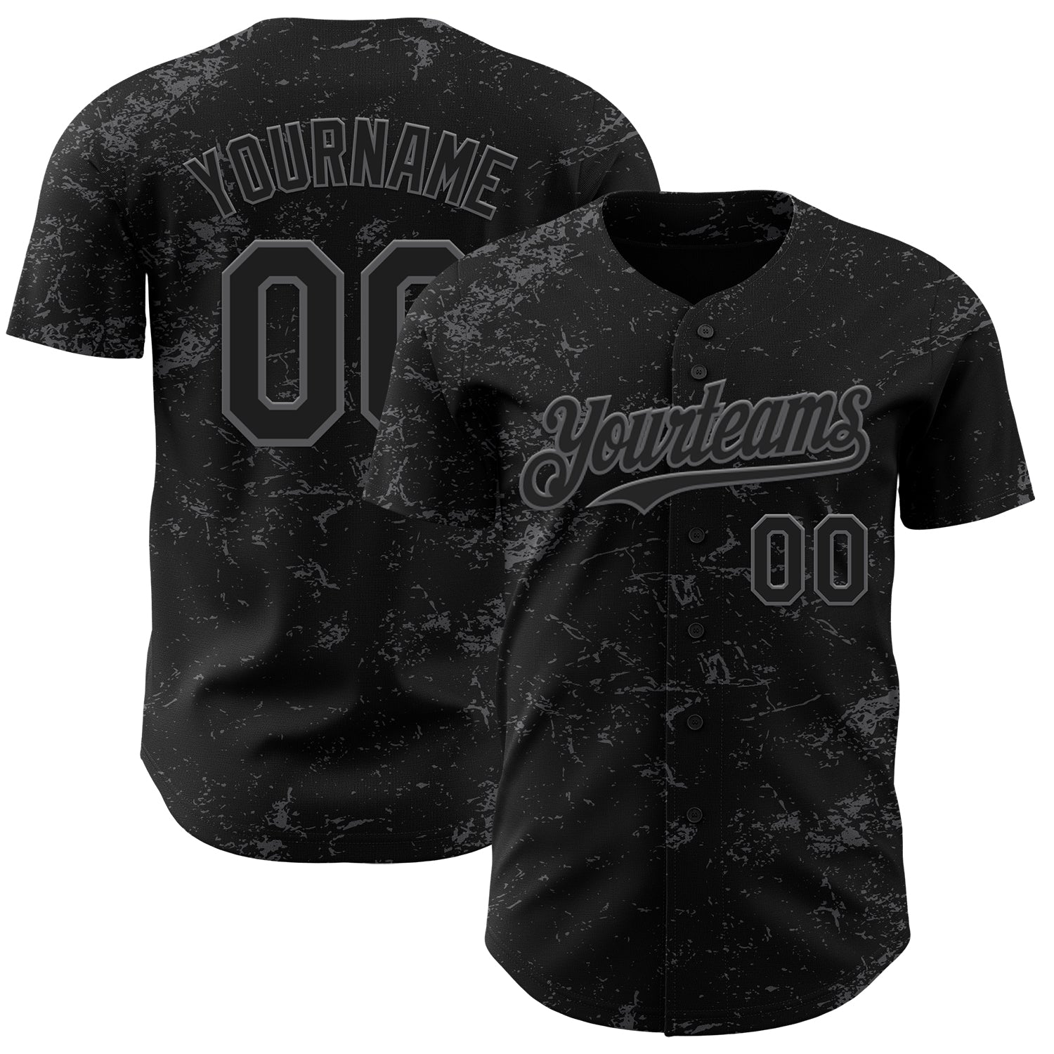 Personalized 3D Abstract Splatter Texture Baseball Jersey in Black Steel Gray Personalized Black Steel Gray 3D Abstract Splatter