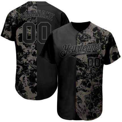 Personalized 3D Skull Baseball Jersey Custom Name & Number - Black Steel Gray Fashion Team Gear Personalized Black Steel