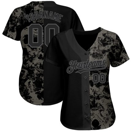Personalized 3D Skull Baseball Jersey for Men in Black Steel Gray - Fashion Sportswear Personalized Black Steel Gray 3D Skull