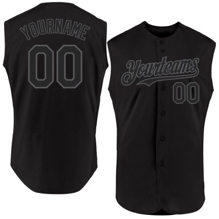 Custom Name and Number Personalized Black Steel Gray Baseball Jersey - Sleeveless Authentic Team Apparel Personalized Black