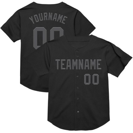 Personalized Black Gray Mesh Authentic Throwback Baseball Jersey - Custom Sports Apparel Personalized Black Steel Gray Mesh