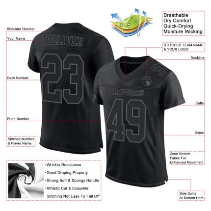 Personalized Mesh Football Jersey in Black Steel and Gray - Custom Sports Gear Personalized Black Steel Gray Mesh Football