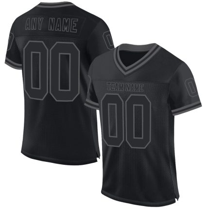 Custom Black Steel Gray Mesh Football Jersey - Personalized Throwback Style Personalized Black Steel Gray Mesh Throwback