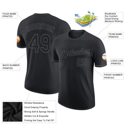 Personalized Performance T-Shirt in Black Steel Gray - Custom Athletic Tee Personalized Black Steel Gray Performance T-Shirt