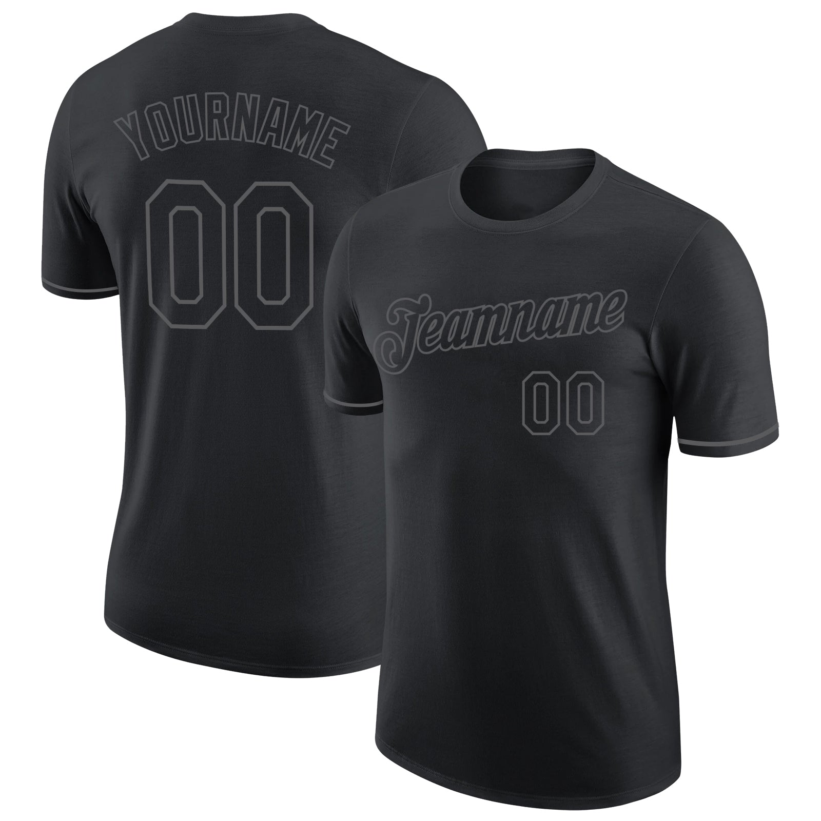 Custom Team Name and Number Personalized Black Steel Gray Performance T-Shirt Personalized Black Steel Gray Performance T-Shirt