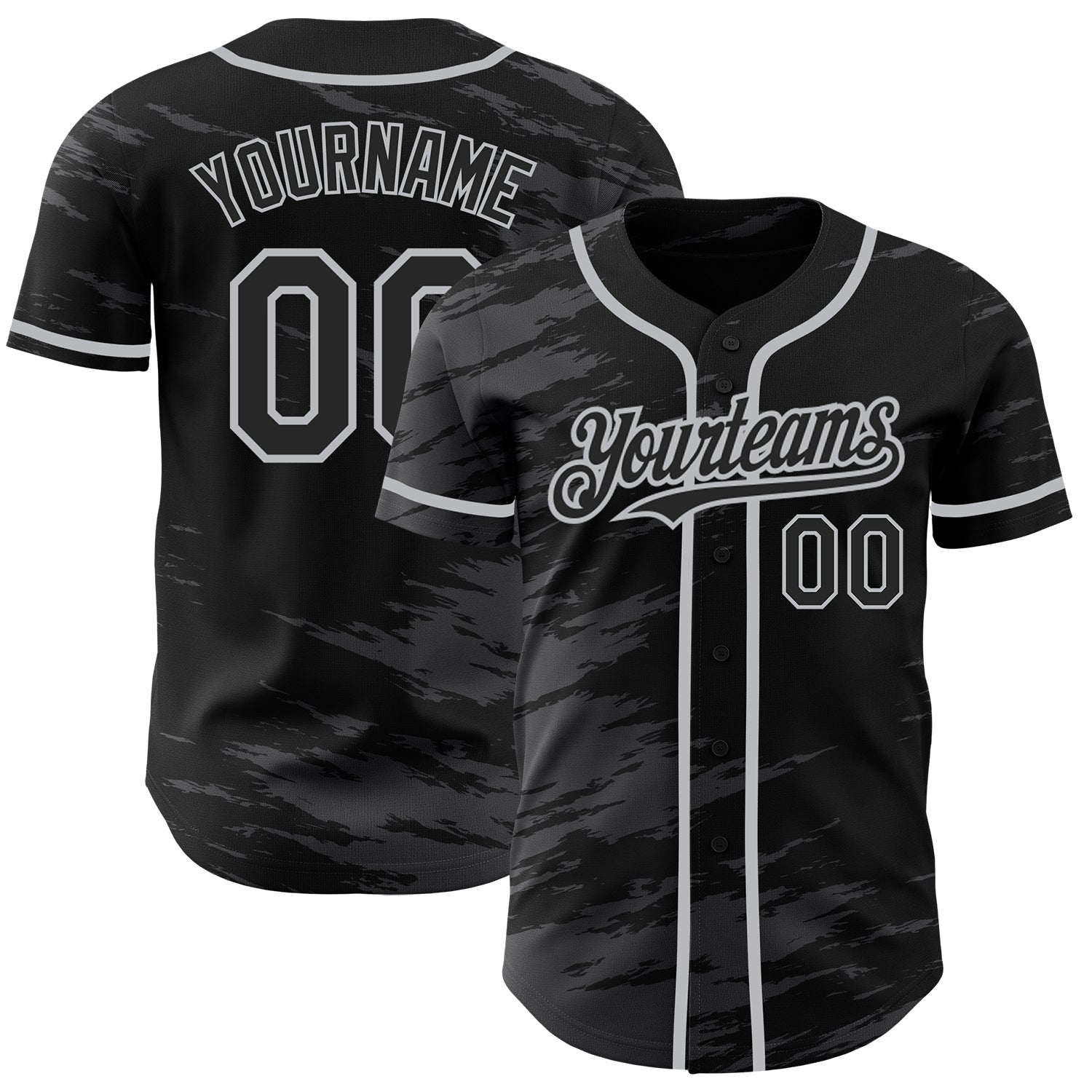 Custom Black Steel Gray Ink Splash Baseball Jersey with Personalized Name & Number Personalized Black Steel Gray Splash Ink