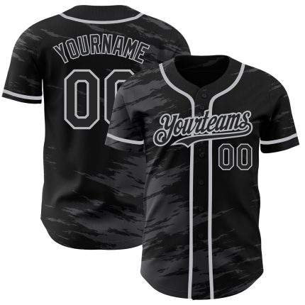 Personalized Black Steel Gray Ink Splash Baseball Jersey - Custom Sports Apparel Personalized Black Steel Gray Splash Ink