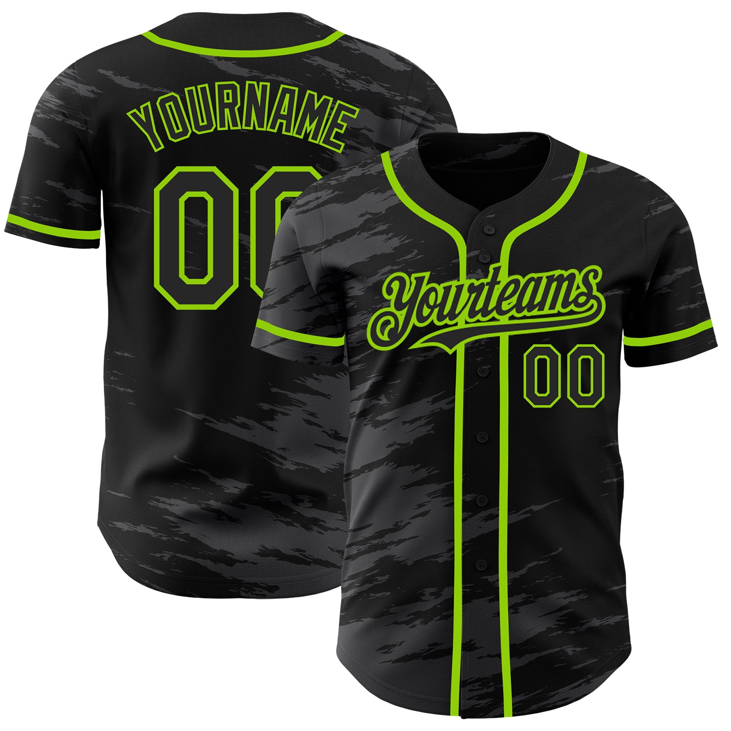 Personalized Neon Green Splash Ink Black Steel Gray Baseball Jersey Personalized Black Steel Gray Splash Ink Neon Green Baseball