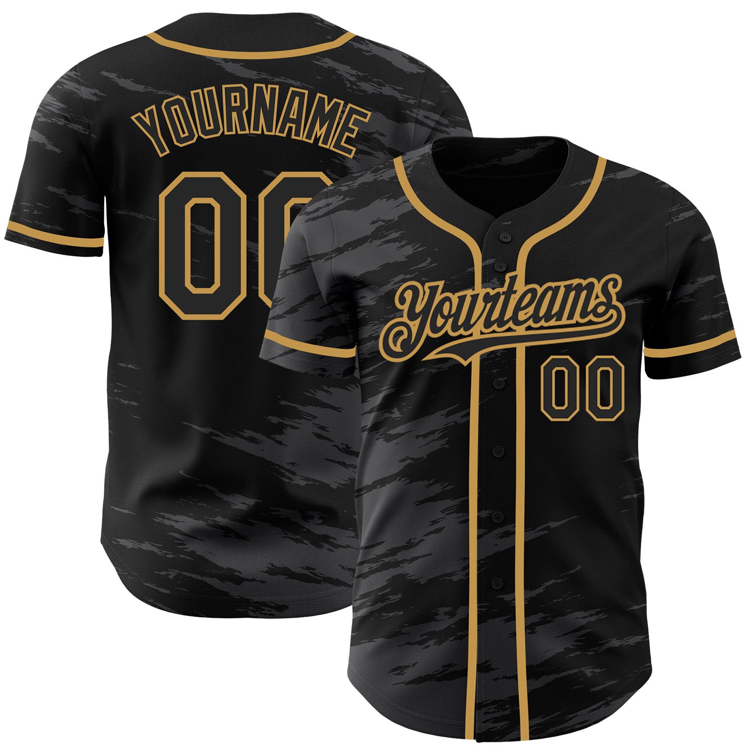 Personalized Black Steel Gray Splash Ink Baseball Jersey - Old Gold Color Personalized Black Steel Gray Splash Ink Old Gold