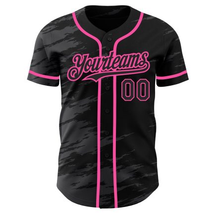 Custom Name and Number Baseball Jersey - Personalized Pink Gray Splash Ink Black Steel Design Personalized Black Steel Gray