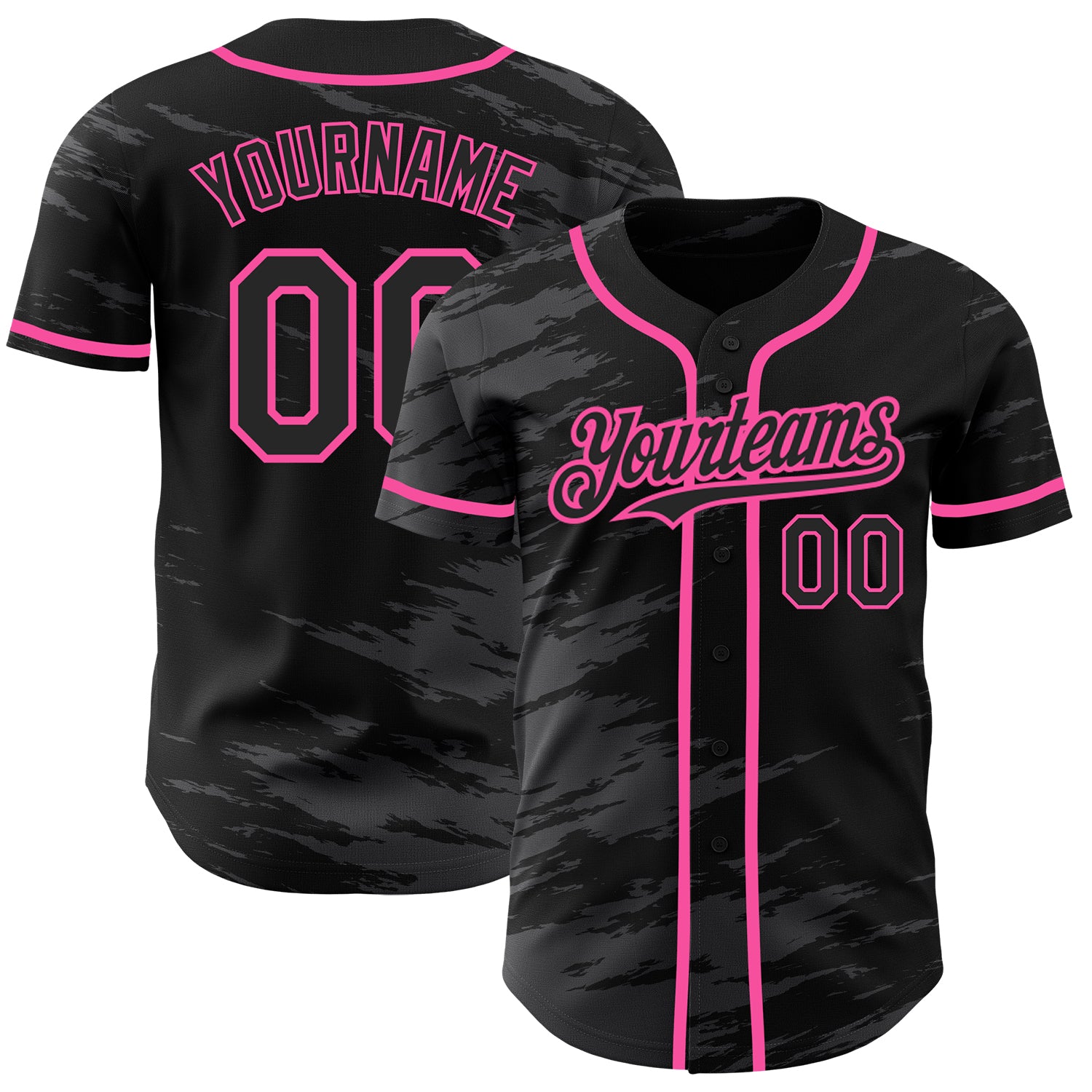 Personalized Black Pink Splash Ink Baseball Jersey in Gray Steel Finish Personalized Black Steel Gray Splash Ink Pink Baseball