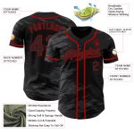 Custom Personalized Baseball Jersey with Black Steel Gray Splash Ink, Red Team Name & Number Personalized Black Steel Gray